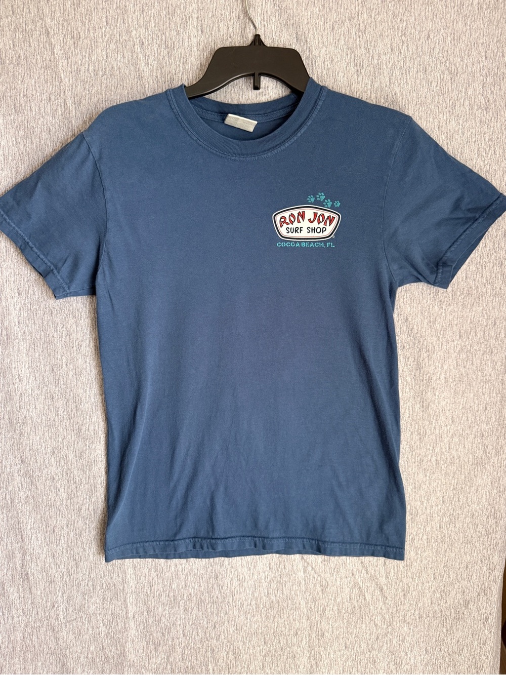 Ron Jon Surf Shop Cocoa Beach Dog Surfing Women’s Size Small Light Blue
